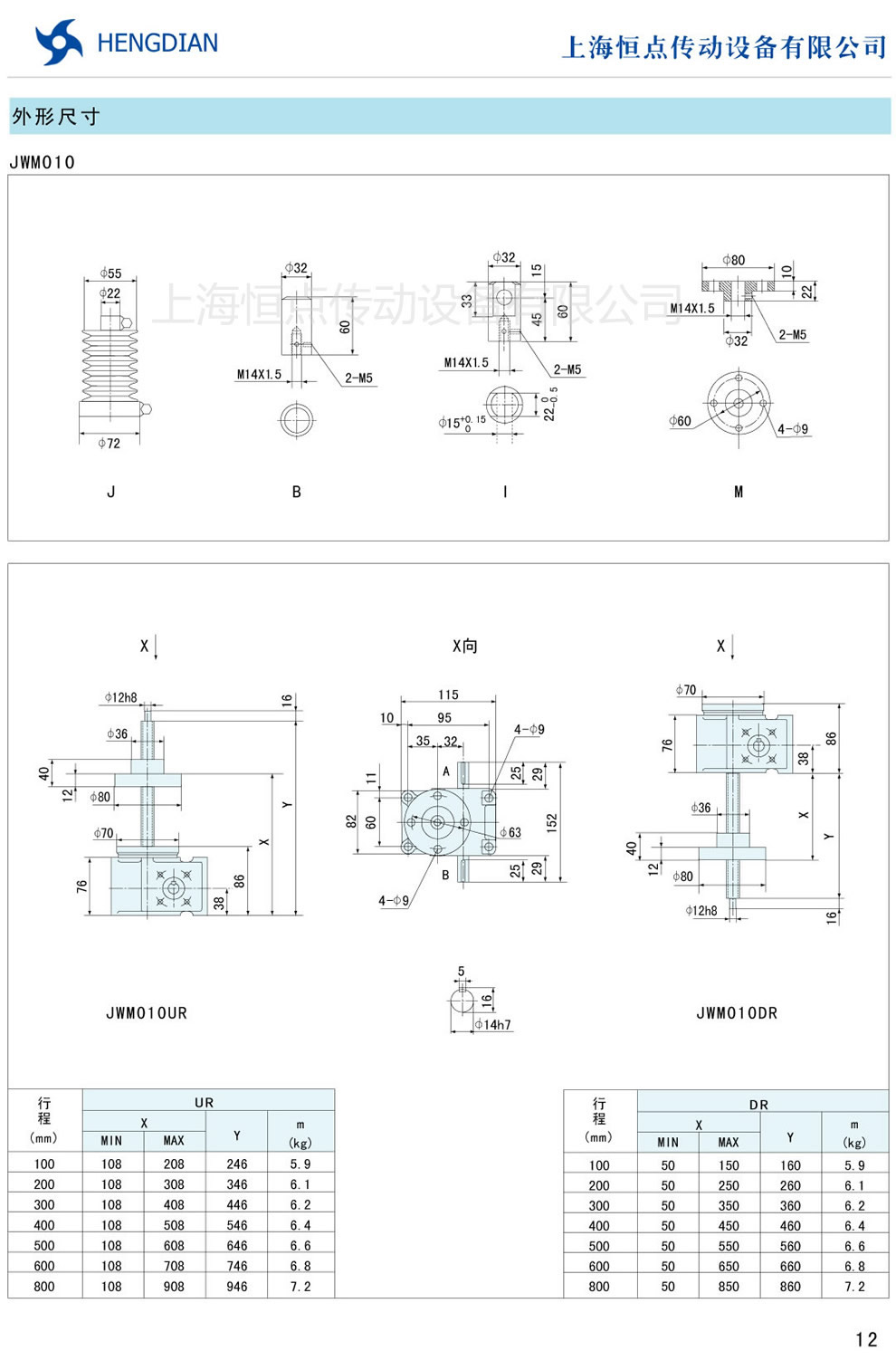JWM螺旋升降機的外形尺寸 JWM010
