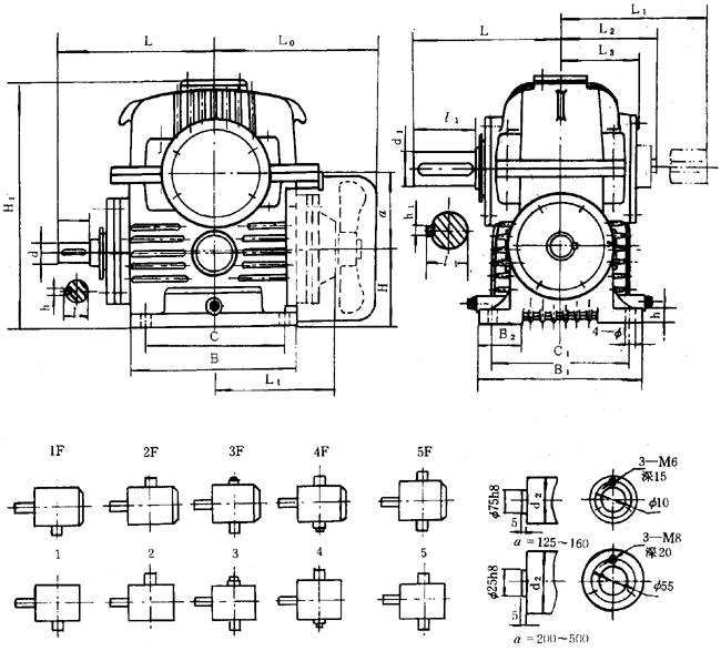 蝸輪減速器外形、安裝尺寸