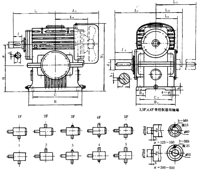 蝸輪減速器外形、安裝尺寸