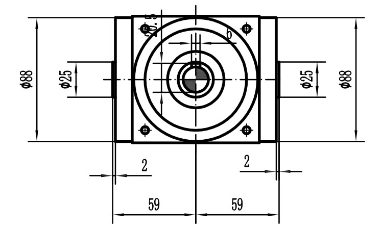 HDA09系列換向器：HDA09-2：1-E外形安裝尺寸圖1